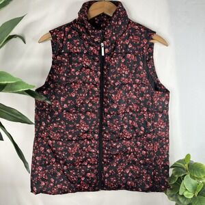 Michael Kors Black & Red Jewel Puffer Vest Full Zip Women's Sz Large New RV $125